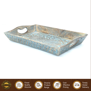Burnt White Wash Color Top Quality Hot Selling Hand Carved Rectangular 100% Natural Mango Wood Food Serving Tray for Bulk Buyers - Product Image 2