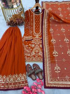 Ensembles de pantalons palazzo pour femmes, ensembles en tissu lawn pakistanais, ensembles en faux georgette de créateur pour femmes, vêtements indiens et pakistanais - Product Image 6