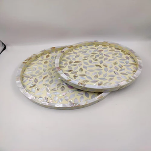 Round High Quality Eco-Friendly Mother of Pearl Wine Bottle Tray with Leaf Pattern Modern Design Multi-Functional Storage - Product Image 4