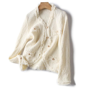 Fabricante Mayorista de Suéteres Triveers para Mujer, Cárdigan de Manga Larga con Volantes, Color Sólido, Estilo Clásico, Largo Completo, Anti-Pilling - Product Image 5