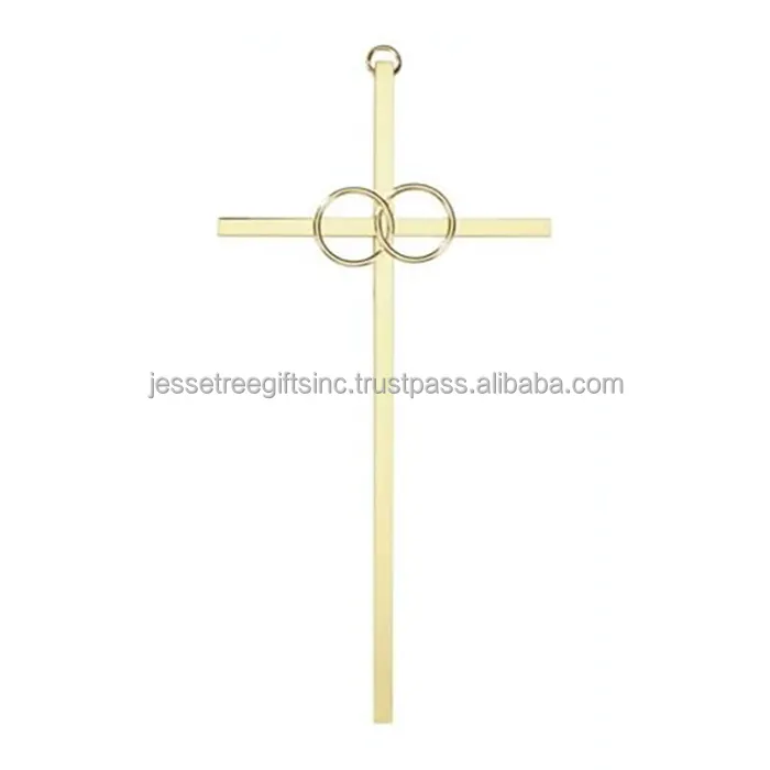 Metal Stripes Wall Hanging Cross With Shiny Polish Finishing Circles Design Genuine Quality For Church Wholesale Price