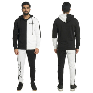 <b>Men's</b> Casual Breathable Lightweight Streetwear Solid Tracksuits Set Black White Colorblock Hoodie Jogger Pants Contrast Panel - Product Image 1