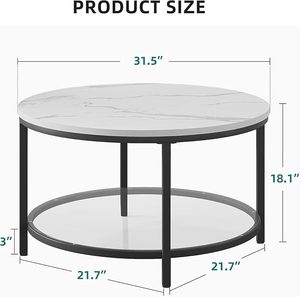 Modern Round Marble Finish Coffee Table with Metal Frame and Open Storage Shelf for Living Room - Product Image 6