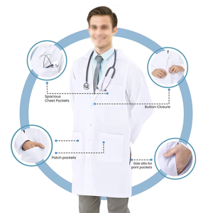 Blouse de laboratoire blanche à manches longues pour homme, col à revers cranté, boutonnée, uniforme médical pour infirmier et médecin - Product Image 3