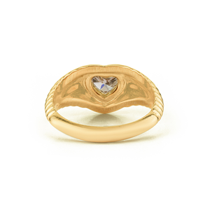 Impresionante Anillo de Oro Amarillo de 14K con Diseño de Corazón y Diamantes, Estilo Croissant, para Unisex, Joyería Brillante - Product Image 6