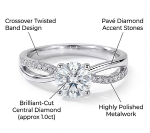 Anillo de Compromiso de Lujo con Diamante Cultivado en Laboratorio de 1.0ct, Corte Brillante, Banda Trenzada Cruzada, Oro de 14K, Certificado para Novias - Product Image 3