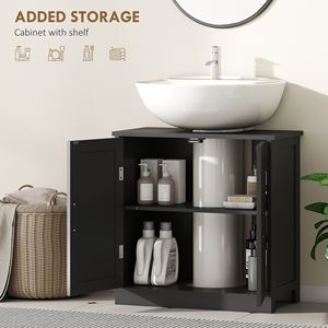 Mobile Bagno con Lavabo in PVC Nero Regolabile, Combinazione Mobiletto e Lavabo su Piedistallo per Uso Alberghiero - Product Image 5