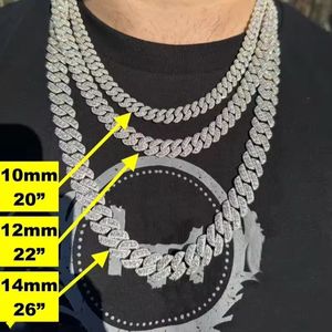 Cadena de Eslabones Cubanos de Plata de Ley 925 con Micro Pavé de Diamantes CZ, 10mm 12mm 14mm, Joyería Hip Hop para Hombre - Product Image 1