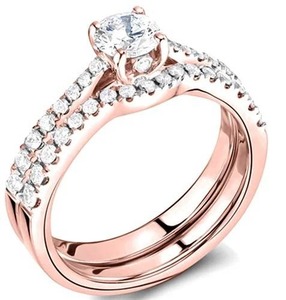 Princess Cut Shoulder <b>Set</b> <b>Ring</b> With Matching Band 0.80 Ct Lab Grown Diamond In 18K <b>Gold</b> Platinum - Product Image 3