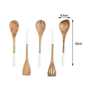 Juego de 5 utensilios de cocina de madera, cucharas de cocina de madera natural, espátula, utensilios de cocina antiadherentes, seguros para el uso en la cocina - Product Image 2