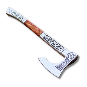 Hache industrielle artisanale LEGACY BLADES avec manche en bois, lame en acier à haute teneur en carbone, gravure celtique pour la survie en extérieur - Product Image 1