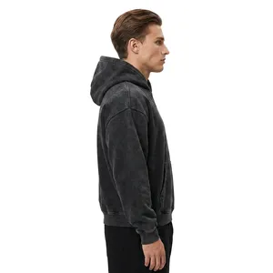 Sudadera con Capucha Oversize para Hombre, Negra, 100% Algodón, Estilo Casual, Color Sólido, Lavada, Estilo Urbano - Product Image 5