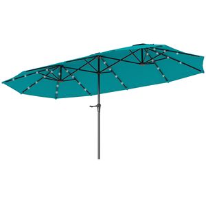 Ombrello blu doppio lato 13ft con luci solari grande Patio ombrellone e manovella per giardino o giardino - Product Image 1