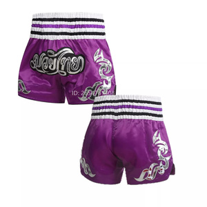 Men's Black Satin Muay Thai Shorts With Gold Embroidery High Waist <b>Elastic</b> Closure Casual Style - Product Image 4