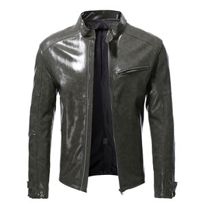 Chaqueta de Cuero Genuina para Hombre, Corte Ajustado, Impermeable, Estilo Urbano, Invierno, Diseño de Logotipo Personalizable - Product Image 1