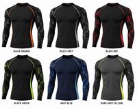 Rashguard pour homme à manches longues, col rond, noir avec bordure orange, imprimé géométrique, écologique, anti-UV, séchage rapide, en Spandex et Polyester, pour activités de plein air