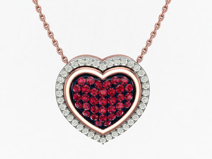 925 Sterling Silver <b>Double</b> Heart Pendant <b>Necklace</b> with Rhodium & Rose Gold Plating and Red Cubic Zirconia Stones - Product Image 1
