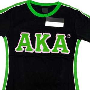 AKA noir Premium chemise femmes grec lettre imprimé tissu de haute qualité coupe confortable décontracté col rond haut - Product Image 3