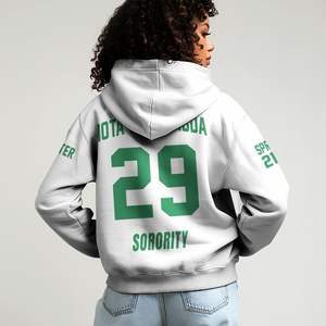 Sweat à capuche personnalisé de la sororité Iota Phi Lambda, blanc, avec lettres grecques sur le devant, écusson et numéro d'année au dos, style pull-over - Product Image 2