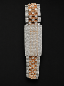 Bracelet de montre en quartz bicolore avec fermoir caché |   Bracelet de montre en or rose et or blanc, édition limitée, serti de pierres - Product Image 1