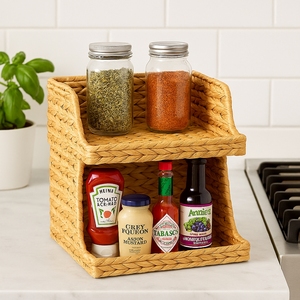 Natural Water Hyacinth Multifunction Storage Organizer Rack Handmade Eco Friendly Woven <b>Basket</b> <b>Shelf</b> Storage Box for Kitchen - Product Image 2