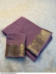 Sari en Georgette de Viscose avec Bordure Florale et Pièce de Blouse Assortie pour Femme – Moderne, Séchage Rapide, Idéal pour Fêtes et Mariages, Facile à Placer - Product Image 2
