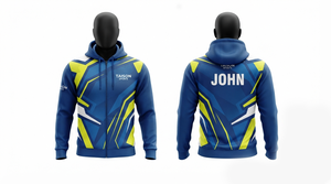 Sudadera con Capucha de Cricket Unisex de Forro Polar de Poliéster Premium de 300 GSM con Diseño de Bolsillo, Impermeable y Transpirable, Paneles Azules/Amarillos - Product Image 1
