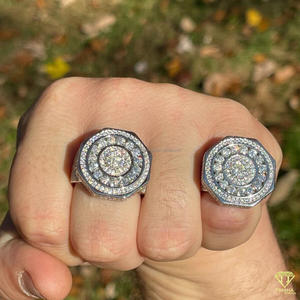 Lab Grown Diamond Hexagon Spiral Statement <b>Ring</b> for Men White <b>Gold</b> Luxury Hip Hop Geometric Designer <b>Cocktail</b> <b>Ring</b> - Product Image 2
