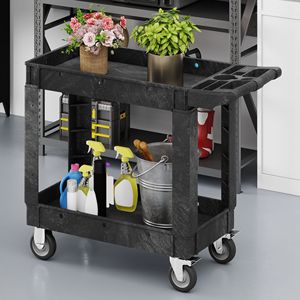 Carrello di Servizio Robusto con Capacità di 250 Kg, 40 x 17 Pollici, in Plastica con 2 Ripiani, Nero - Product Image 1