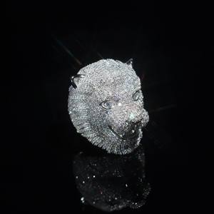 Anillo de Cabeza de León de Plata de Ley 925 para Hombre, con Diamante Certificado Cultivado en Laboratorio, Joyería Gótica Ligera, Lujosa y Audaz para Hombre, Nuevo - Product Image 1