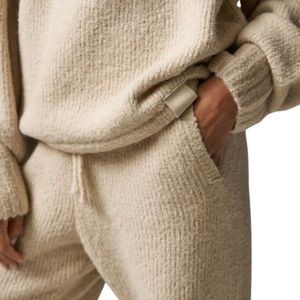 1 Boucle Knit <b>Pants</b> Stone Casual Elastic Waist Trousers Soft Knit Lounge Wear Relaxed Fit Comfortable Bottoms Unisex - Product Image 3