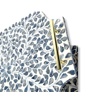 Ensemble de plateau de service rectangulaire de luxe fait à la main MDF Capiz incrustation poignées en métal en laiton doré motif de feuille élégant durable Durable - Product Image 5