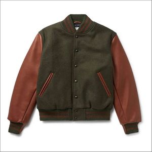 Chenille Patches Logo Polyester Sleeve Stand Collar Solid Pattern Button Detail Letterman Varsity Jackets for <b>Men</b> - Product Image 4