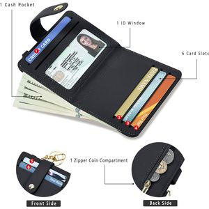 Porte-cartes en cuir pour femme avec blocage RFID, petit portefeuille avec fenêtre d'identification et porte-monnaie zippé - Product Image 3