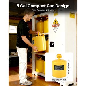 Bidon de sécurité jaune en acier inoxydable de 5 gallons de type I avec pare-flammes et couvercle auto-fermant pour diesel - Product Image 4