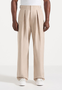 Pantalones Jogger de Algodón para Hombre, Color Beige, de Pierna Ancha, Plisados, de Cintura Alta, Estilo Casual Elegante, con Cintura Elástica, Tejido de Peso Medio, Estilo Primavera, Tallas Grandes - Product Image 2