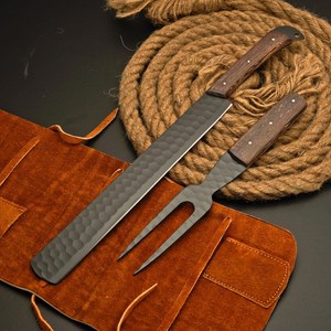 Custom Handmade Stainless Steel BBQ Brisket Carving <b>Knife</b> <b>Set</b> Serrated Edge Two-Piece Chef <b>Knife</b> Fork <b>Set</b> Customizable Wooden - Product Image 1