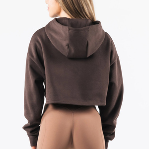 Unique Style Women Gym Running Cropped Pullover Hoodies Solid Color Breathable Oversized <b>Drop</b>-Shoulder Winter Hooded Sweatshirt - Product Image 6