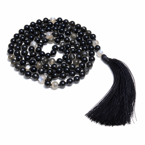 8mm Golden Sheen <b>Obsidian</b> Mala <b>Necklace</b> 108 Beads Natural Round Handmade Knotted Buddhist Prayer Yoga <b>Necklace</b> Unisex Gift - Product Image 1