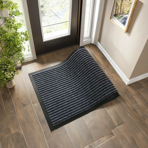 Tapis d'entrée extérieur réversible moderne, lavable en machine, résistant aux taches, en polyester rayé, avec tufting en PVC côtelé, tissé, antidérapant pour - Product Image 3