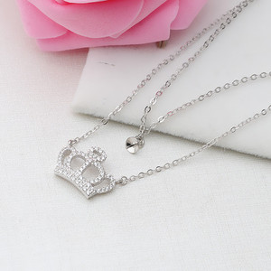 Collar de Cadena con Colgante de Cruz de Plata S925 para Mujer, Cadena de Clavícula de Doble Capa con Flor y Corona para Accesorios de Moda DIY - Product Image 5
