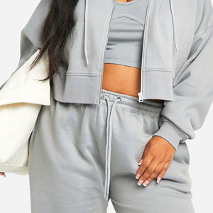 Custom Women's Winter Solid Hooded Cargo Tracksuit <b>Set</b> High Neck Crop Top and <b>Joggers</b> 2 Piece <b>Matching</b> Pockets Casual Outfit - Product Image 5