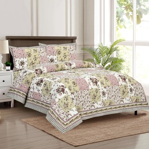 Parure de draps en coton de qualité 3 pièces, motif floral, imprimé au bloc artisanal, 40 fils, 300TC, 1,8m, toutes saisons, résistant à la décoloration, personnalisable - Product Image 1