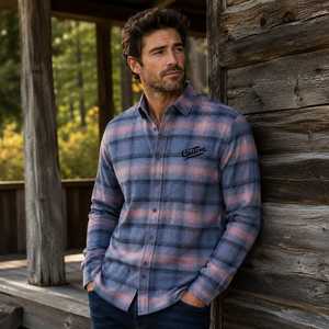 Custom Men's Long Sleeve Plaid Shirt 100% Cotton <b>Button</b> Down Casual Regular Fit Winter Woven Flannel Front Logo Single <b>Button</b> - Product Image 3
