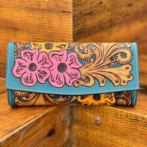 Cartera de cuero occidental mecanizada a mano, grano completo genuino de cartera de mano de cuero de alta calidad, cartera Floral de cuero hecha a mano al por mayor - Product Image 3