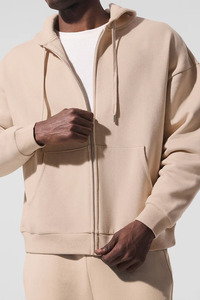Ensemble de survêtement unisexe 2 pièces surdimensionné avec logo personnalisé, fermeture éclair intégrale, en coton mélangé épais, style streetwear, pour homme, avec sweat à capuche zippé – Meilleures ventes - Product Image 3