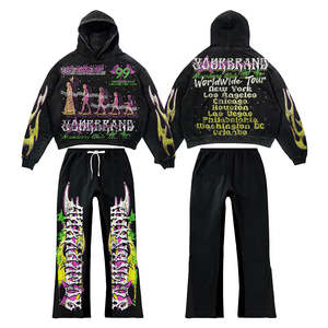 ชุดวอร์มผ้าเทอร์รี่พิมพ์ลายระบายอากาศสำหรับฤดูหนาว สปอร์ต ชุดเซ็ตสองชิ้น ผ้าฝ้าย 100% เสื้อฮู้ดดี้ผู้ชาย กางเกงขาสั้นทรงเข้ารูป - Product Image 1