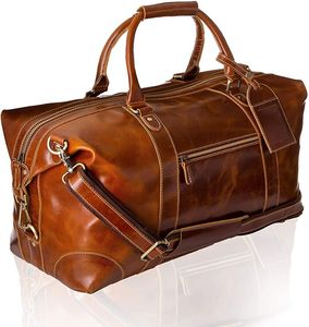 Unisex Leather Weekender Duffle Bag Zipper Closure Large Capacity Travel Bag Black <b>Soft</b> Handle - Product Image 3