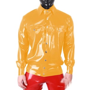 Camisas Casuales de Cuero PVC Brillante para Hombre, Manga Larga, ODM Personalizable, Moda de Verano para Discoteca, con Bolsillos y Cierre de Botones - Product Image 3
