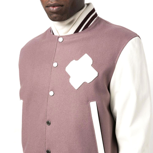 Chaqueta Varsity para Hombre, Color Morado con Parches Blancos en las Mangas, Estilo Preppy, Corte Regular, Cuello Camisero, para Otoño - Product Image 6